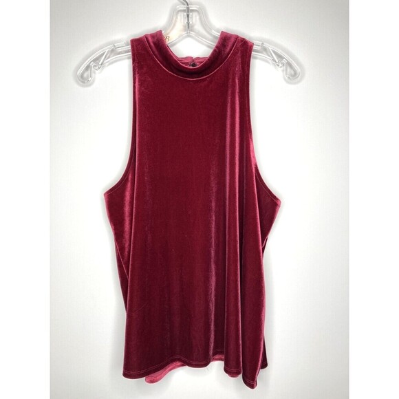 Abercrombie and Fitch Top Women Large Cranberry Red Velvet Sleeveless Mock Neck - Picture 1 of 4